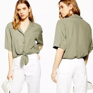 New W Tags TopShop Short Sleeve Knot Front Shirt Sz 4